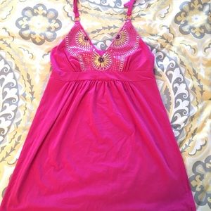 Pink halter top dress with bra built in